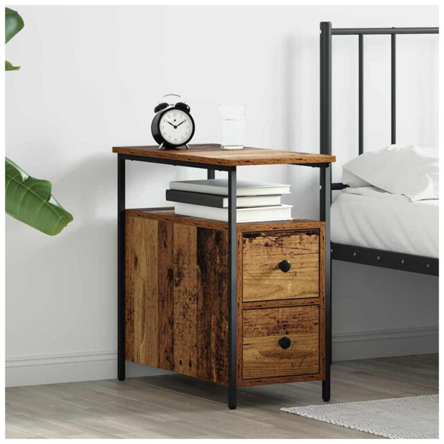 Bedside Cabinet Old Wood 30x60x60 Cm Engineered Wood With Drawer &