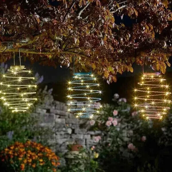 Solar Led Hanging Lanterns Outdoor Garden Lighting Spiral Beehive