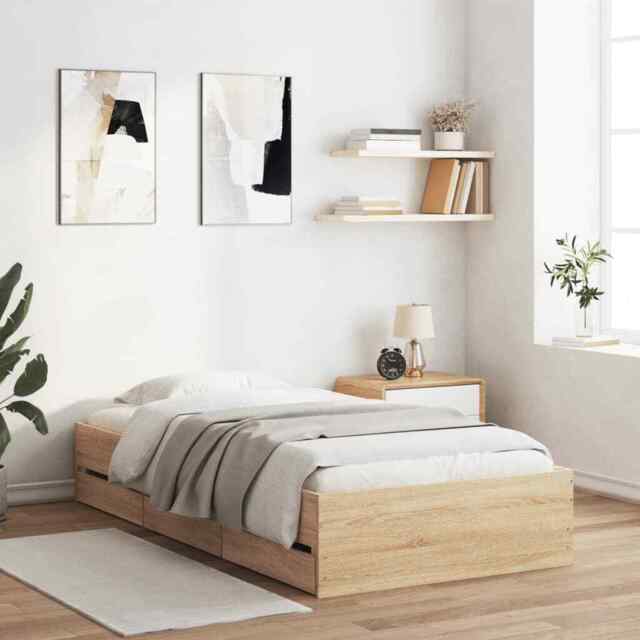 Bed Frame With Drawers Sonoma Oak 90x200 Cm Engineered Wood Vidaxl