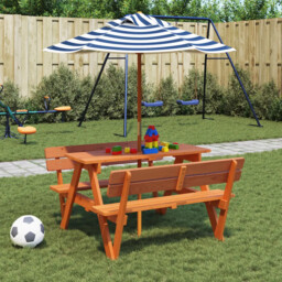 Picnic Table For 4 Kids With Umbrella Solid Wood Fir Vidaxl