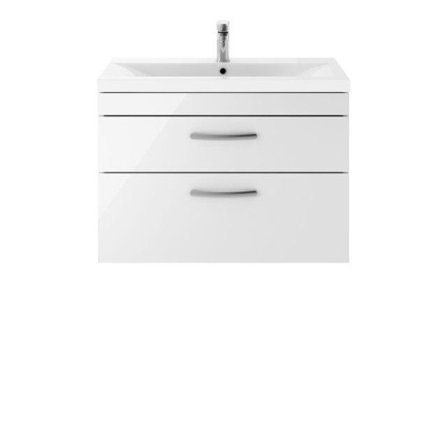 Nuie Athena Gloss White 800mm Wall Hung 2 Drawer Vanity Unit And Thin
