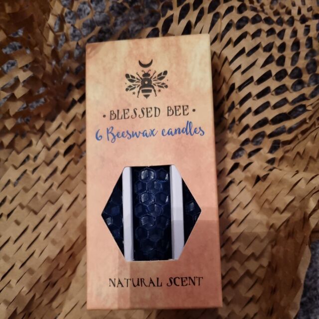Boxed Box Of 6 Blue Blessed Bee Candles Beeswax