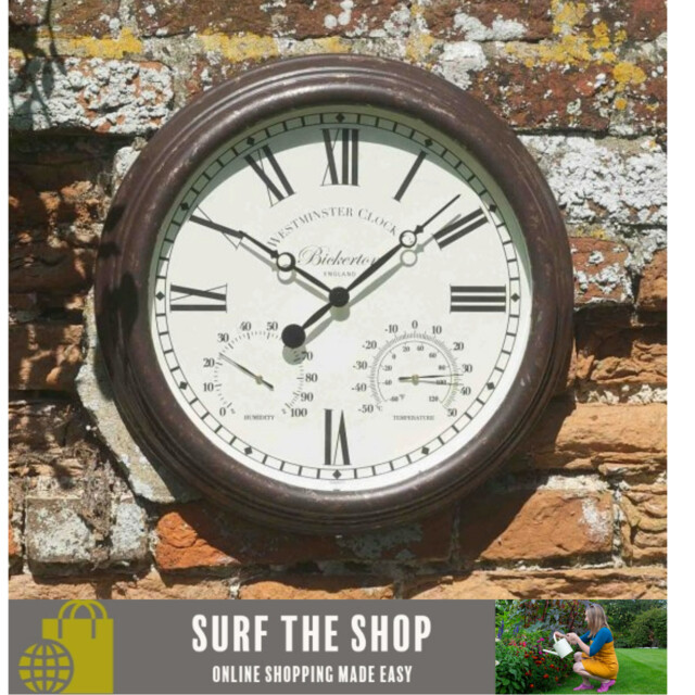 Smart Garden Bickerton Wall Clock & Thermometer 15 Inch Outside Or In
