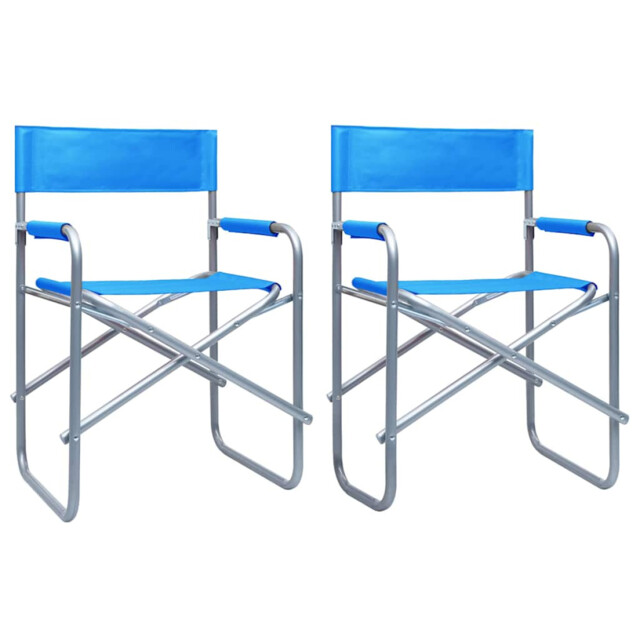 Director Chair Set Of 2 Blue Steel Frame Polyester Seat 48x57x79 Cm