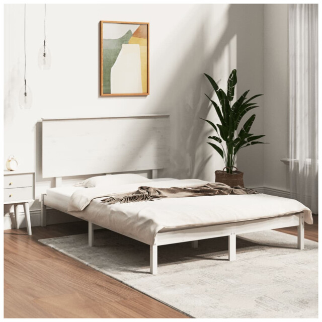 Single Bed Frame White Solid Pinewood Plywood Slats 90x190cm Headboard