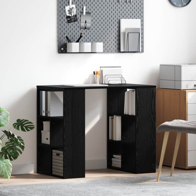 Writing Desk Black Oak Engineered Wood 90x50x75cm Built-in Shelves For