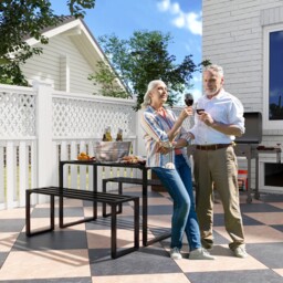 3 Pieces Outdoor Dining Set Metal Picnic Table Bench For Patio Garden