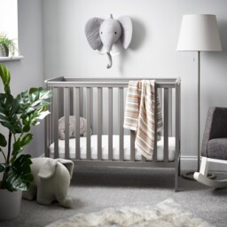 Obaby Bantam Space Saver Cot Taupe Grey Compact 120 X 60 Cm