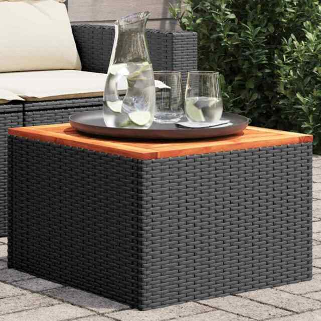 Garden Table Black 55x55x37 Cm Poly Rattan And Acacia Wood Vidaxl