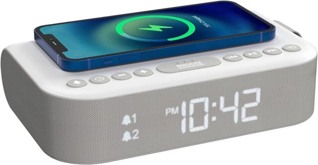 Bedside Dual Alarm Clock Qi Wireless Charging Fm Radio Usb Charging