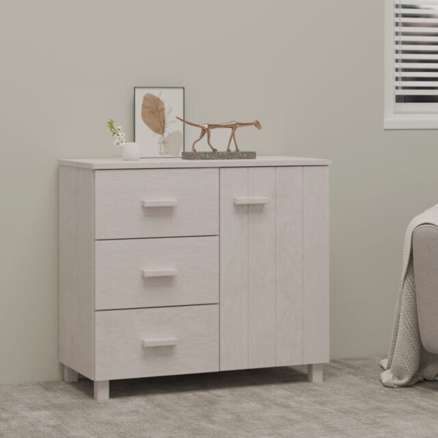 Sideboard White Solid Pinewood & Mdf 90x40x80cm 1 Door 3 Drawers