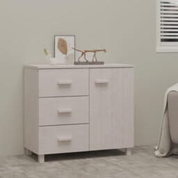 Sideboard White Solid Pinewood & Mdf 90x40x80cm 1 Door 3 Drawers