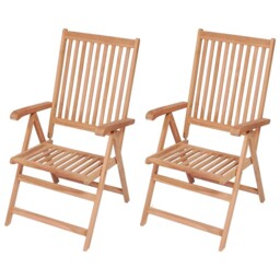 2x Reclining Garden Chairs Solid Teak Wood Outdoor Patio Deck
