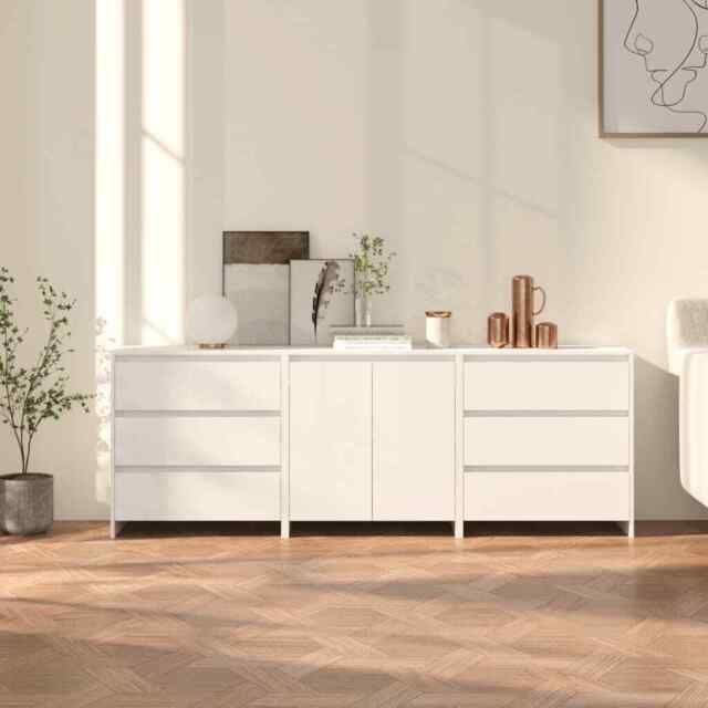 3 Piece Sideboard White Engineered Wood Vidaxl