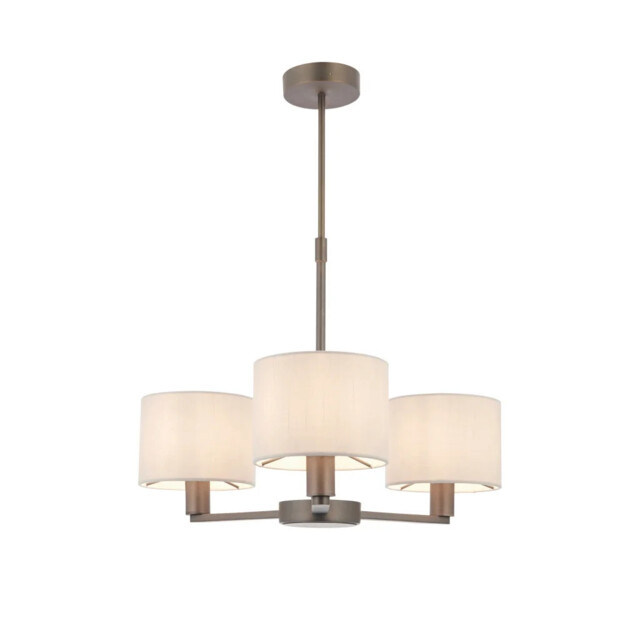 Ceiling Light Bronze Daley 3 Pendant Ivory Faux Silk Matt Nickel 60256