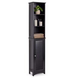 Tall Bathroom Cabinet Tallboy Slim Black Storage Cupboard W/ 6 Shelves