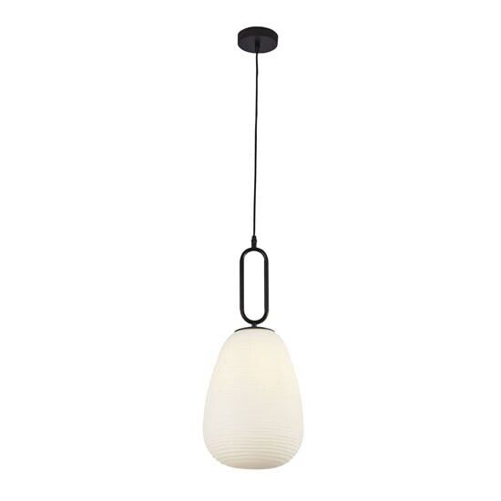 1 Light Black Ribbed Glass Indoor Home Ceiling Fitting Pendant Opal