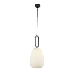 1 Light Black Ribbed Glass Indoor Home Ceiling Fitting Pendant Opal