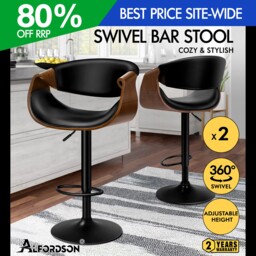 Alfordson 2x Bar Stool Pu Leather Wooden Armrest Swivel Breakfast
