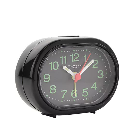 Alarm Clock White Oval 6.2x9x3cm Plastic Green Luminous Dial Beep