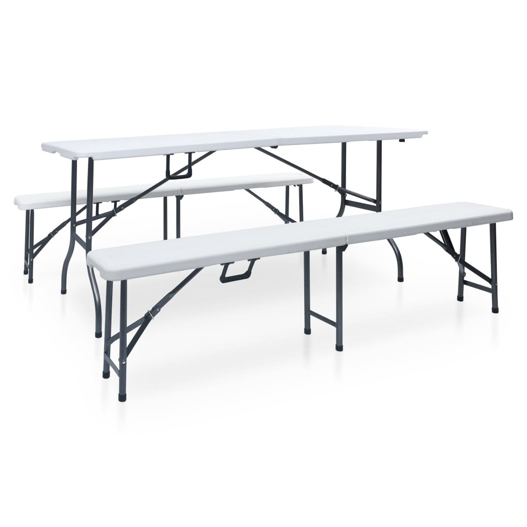 Folding Garden Table With Benches White/black 180x72x72cm Steel