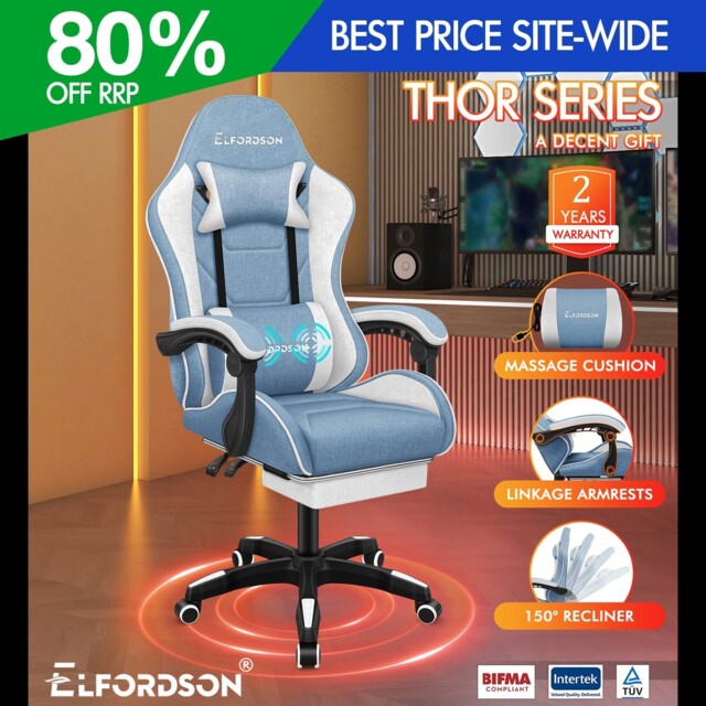 Elfordson Office Chair Massage Padded Recliner W/ Cushion Footrest