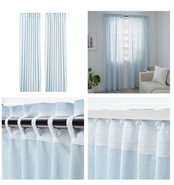 Hannalill Curtains, 1 Pair, Blue, 145x250 Cm 104.544.63 Brand Ikea