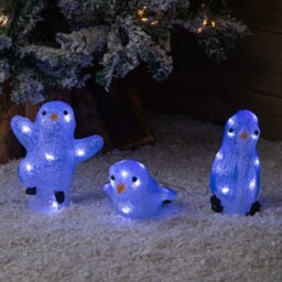 23cm Set Of 3 Acrylic Ice White Led Penguins Indoor Outdoor Christmas