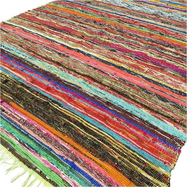 Ethnic Indian Rag Rug 150 X 90 Cm - Luxury Recycled Eco Hippy Mat -