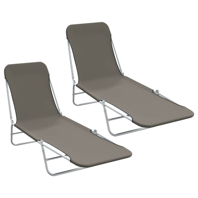 Sunlounger Set 2pcs Grey 56x182cm Powder-coated Steel Frame 600d