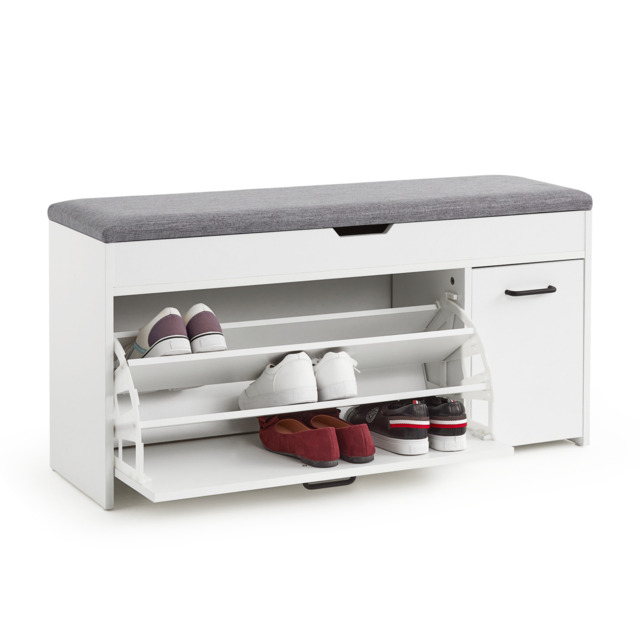 Mondeer Shoe Bench With Seat Cushion Storage And Flip-up Drawer