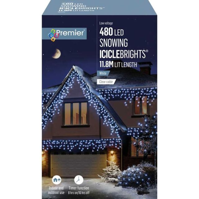 480 Led White Snowing Icicle Lights Timer Christmas Lights 11.8m Lit