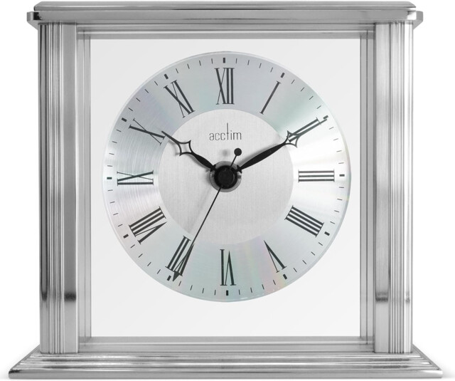 Acctim Hamilton Mantel Clock Quartz Brushed Metal & Glass Floating