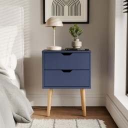 Nyborg Single 2 Drawer Bedside Cabinet Lamp Table Nightstand Blue