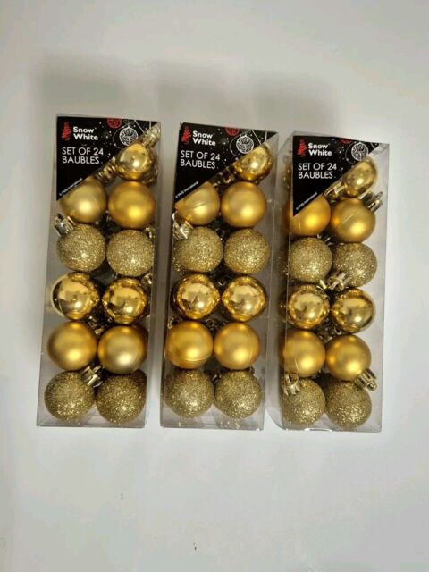 Gold Christmas Tree Hanging Baubles Decorations Golden Glitter 3 Packs