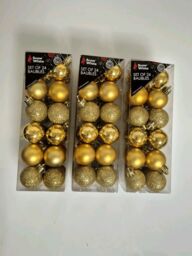 Gold Christmas Tree Hanging Baubles Decorations Golden Glitter 3 Packs