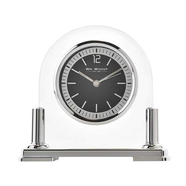 Wm.widdop Glass Mantel Clock Silver Bezel & Stand