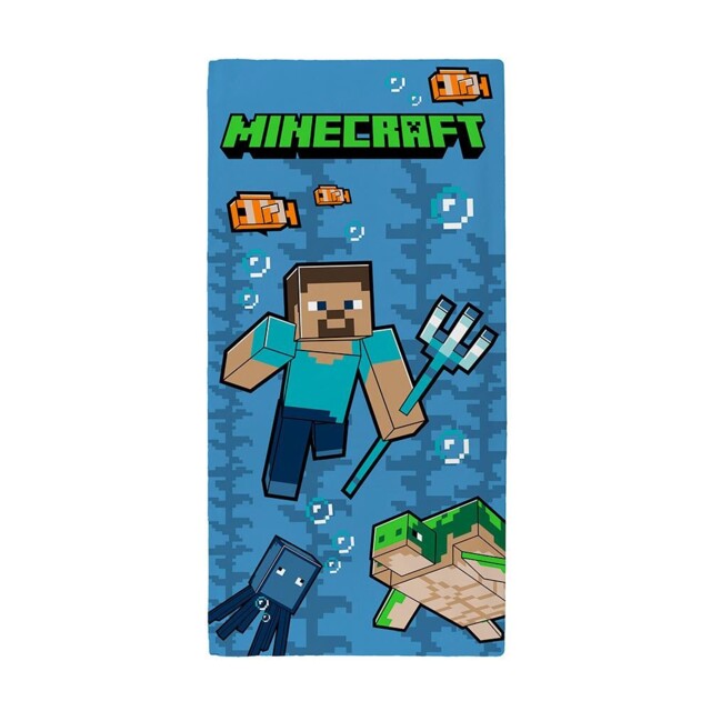 Minecraft Towel Beach Bath Trident Blue 140 X 70cm Cotton Soft