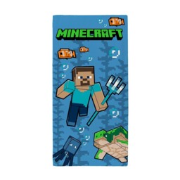 Minecraft Towel Beach Bath Trident Blue 140 X 70cm Cotton Soft