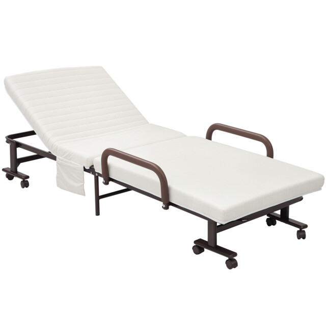 Homcom Folding Bed With Mattress & Wheels, Adjustable Backrest Guest,