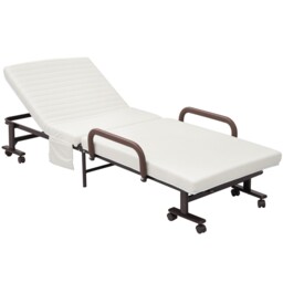 Homcom Folding Bed With Mattress & Wheels, Adjustable Backrest Guest,