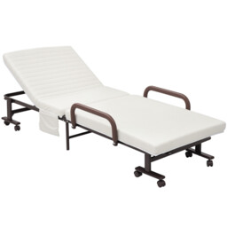 Homcom Folding Bed With Mattress & Wheels, Adjustable Backrest Guest,