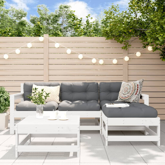 5 Piece Garden Lounge Set White Solid Wood Pine Vidaxl