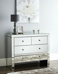 Niches Silver Chest Of Drawers 4 Large Bedside Table Bedroom Mirror