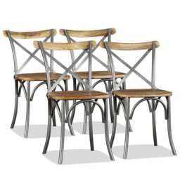 Dining Chairs 4 Pcs Solid Mango Wood And Steel Cross Back Vidaxl