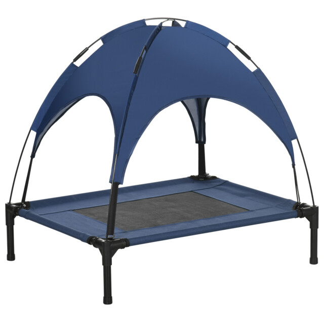Elevated Dog Bed Metal Blue 76x61x73cm Canopy Raised Cot Cooling
