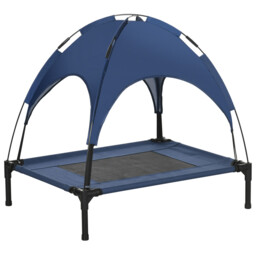 Elevated Dog Bed Metal Blue 76x61x73cm Canopy Raised Cot Cooling