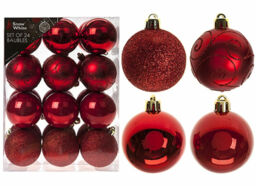 24 Red Christmas Baubles – Premium Shatterproof Tree Decoration Set