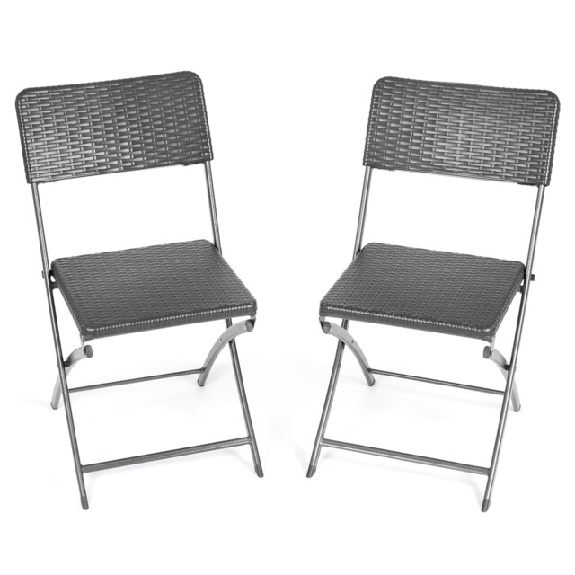 Folding Garden Chairs Rattan Effect Outdoor Camping Dining Set Of 2