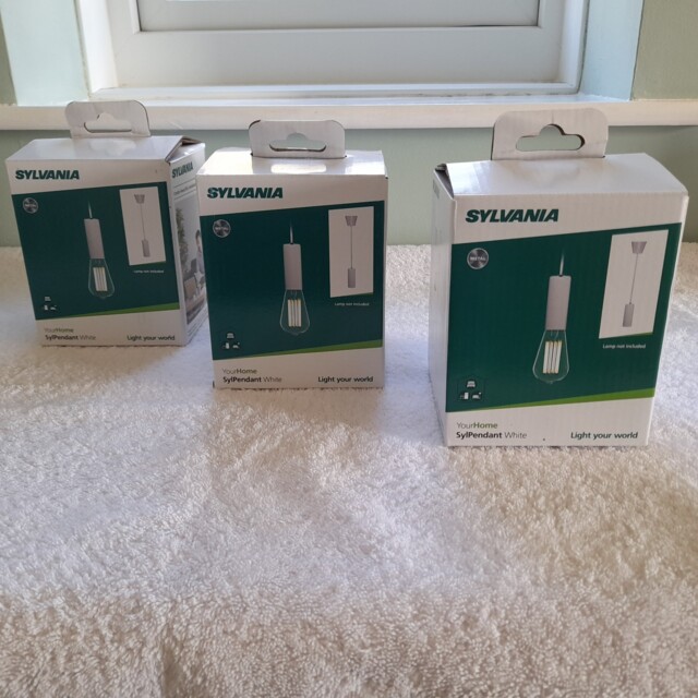3x Sylvania Sylpendant Adjustable White E27 Ceiling Pendant - Bulb Not
